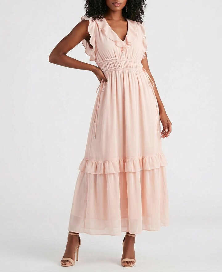 Taylor Women's Ruffle Detail V-Neck Dress