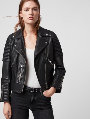 AllSaints Estella Quilted Leather Biker Jacket Black - ShopStyle