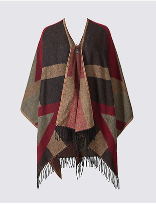 M&S Collection Checked Tassel Wrap