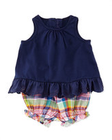 Thumbnail for your product : Ralph Lauren Childrenswear Enzyme Eyelet Trimmed Tunic & Plaid Bloomers Set, Newport Navy, Sizes 3-12 Months