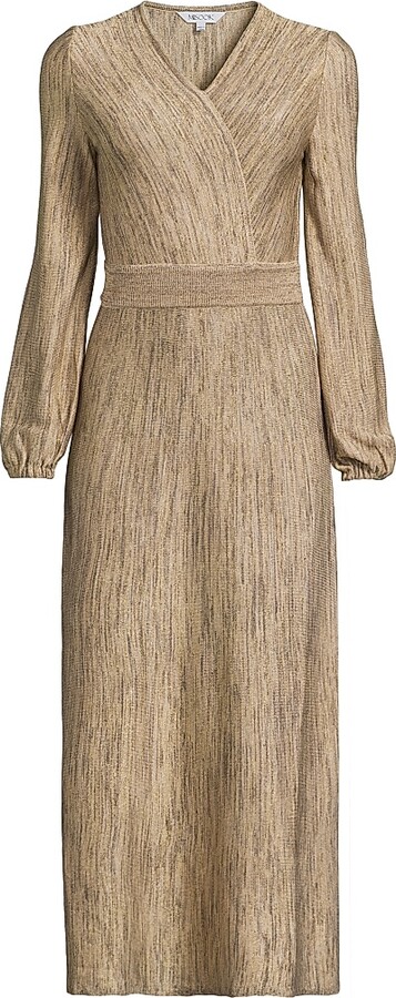 Women's Jacquard Surplice Heritage-FIt Maxi Dress - Black Sand Biscotti - Size XS