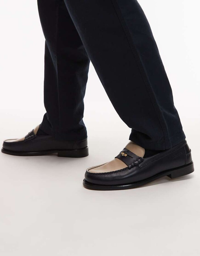 Tommy Hilfiger two tone penny loafers in navy & cream