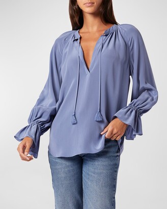 Cecarina Ruched Bell-Sleeve Tassel Top