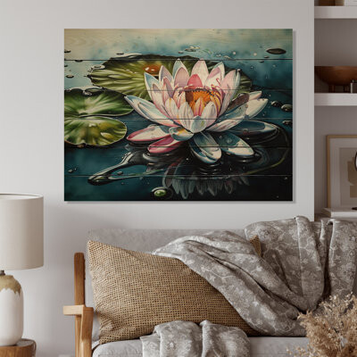 Red Barrel Studio Corinthians Pink Lily Pad On Wood Print