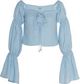 Thumbnail for your product : Cult Gaia Claire Shirred Lace-Up Linen Top
