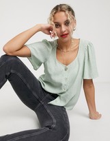 Thumbnail for your product : And other stories & pretty floral button through blouse in sage green