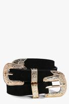 Thumbnail for your product : boohoo Ivy Suedette Double Buckle Star Western Belt