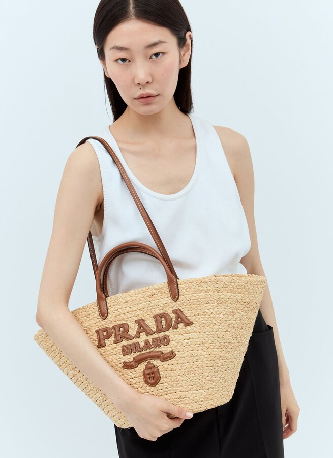 VIP.PRADA RAFFIA SHOPPING BAG 関税送料込 Prada Large Raffia Shopping Bag - Woman Tote Bags Beige One