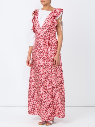 La DoubleJ Wedding Guest Domino-print Cotton Dress Red
