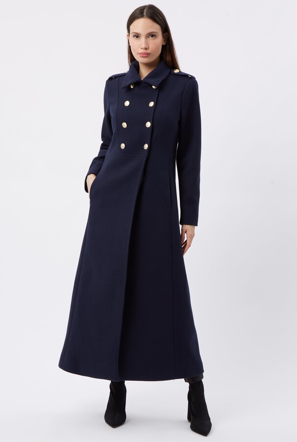 Women's Wool Blend Slim Full Length Military Parka Dress Long Trench Coat LI415