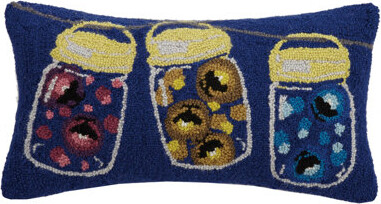 Peking Handicraft Mason Jar Fireflies Wool Hook Pillow - 12x22"
