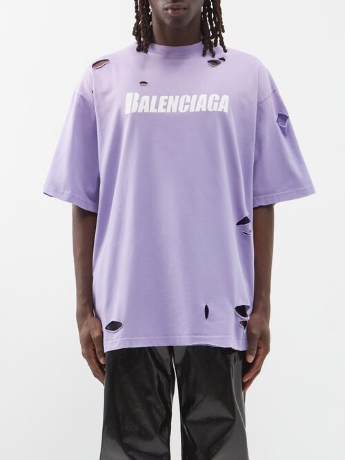 Balenciaga Logo-print Distressed Cotton-jersey T-shirt - ShopStyle Long  Sleeve Shirts
