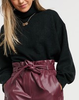 Thumbnail for your product : Vero Moda leather look shorts with paperbag waist in burgundy