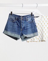 Thumbnail for your product : Hollister mom denim shorts with turn up hem in dark blue wash