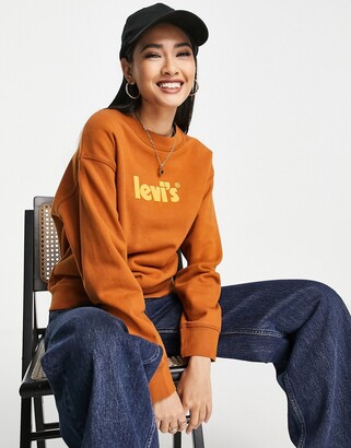 Levi's poster logo crew neck sweater in burnt orange - ShopStyle