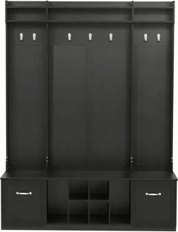 5-in-1 Entryway Bench with Coat Rack, 7 Sturdy Hooks, 2 Spacious Drawers and Adjustable Shelves, 58.8'' Wide Hall Tree with Metal Handles for Hallway,