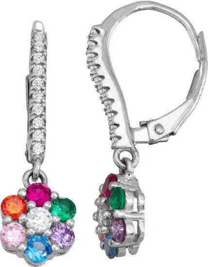 Junior Jewels JuniorJewelsSterlingSilverChildren'sMultiColoredCZFlowerLeverbackEarrings