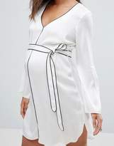 Thumbnail for your product : ASOS Maternity Satin Piped Belted Shirt Dress