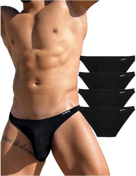 Avildlove AvidloveUnderwearMen's4PackClassicLowRiseStretchyHipBriefsBikiniBlackL