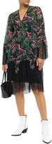 Thumbnail for your product : McQ Wrap-effect lace-paneled printed georgette dress - Green - IT 38