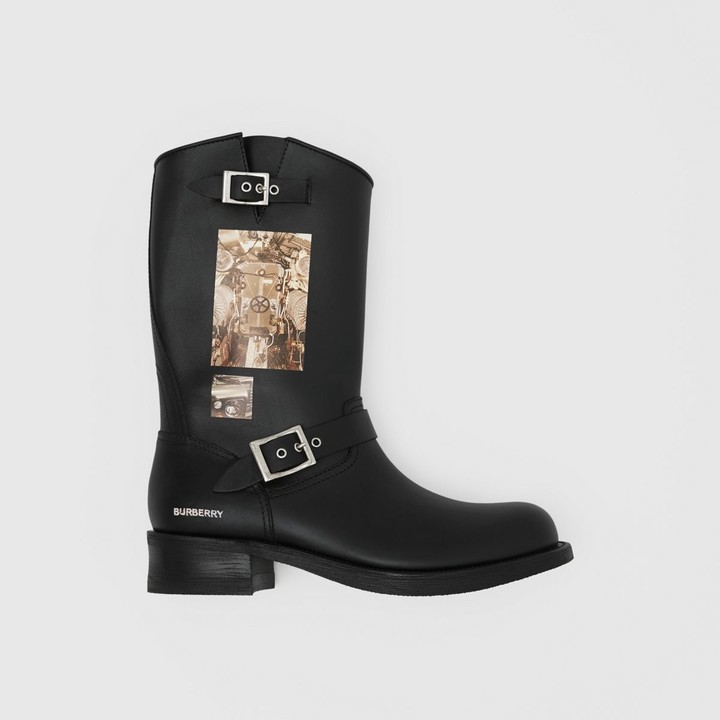 Burberry Montage Print Leather Biker Boots - ShopStyle