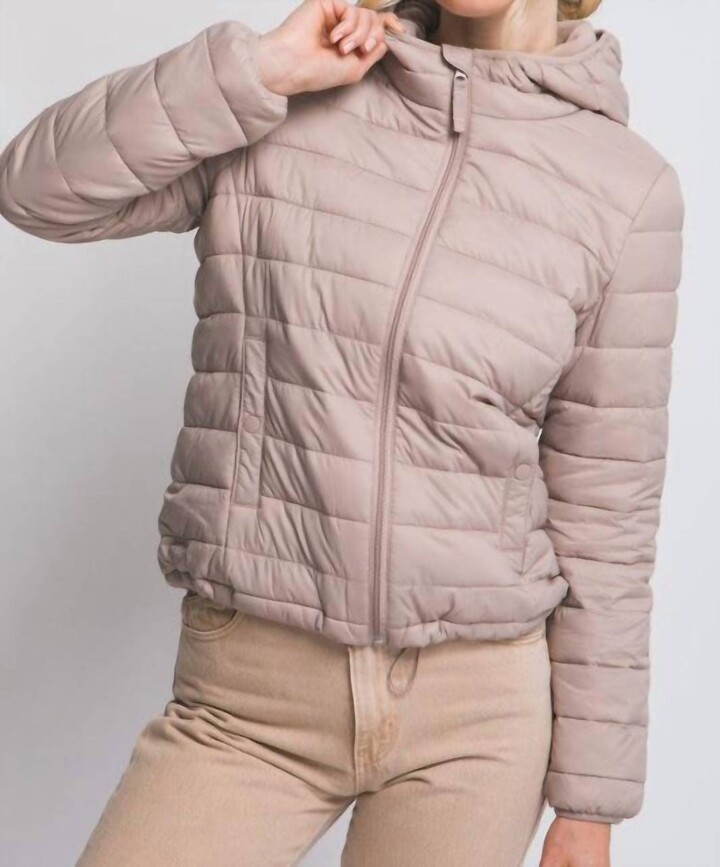 Love Tree Hooded Light Puffer Jacket In Taupe