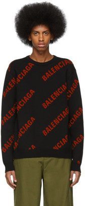 Balenciaga Black and Red Wool Allover Logo Sweater - ShopStyle