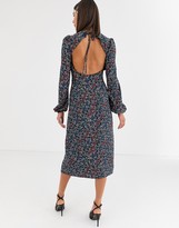 Thumbnail for your product : Fashion Union Tall open back tea dress in contrast ditsy floral