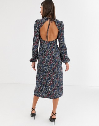 Fashion Union Tall open back tea dress in contrast ditsy floral