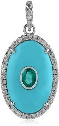 Artisan Handmade Pendant Emerald Diamond 18k White Gold Jewelry