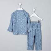 Thumbnail for your product : River Island Mini girls blue planet satin pyjama set