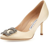 Thumbnail for your product : Manolo Blahnik Hangisi Crystal-Buckle Satin 70mm Pump, Champagne