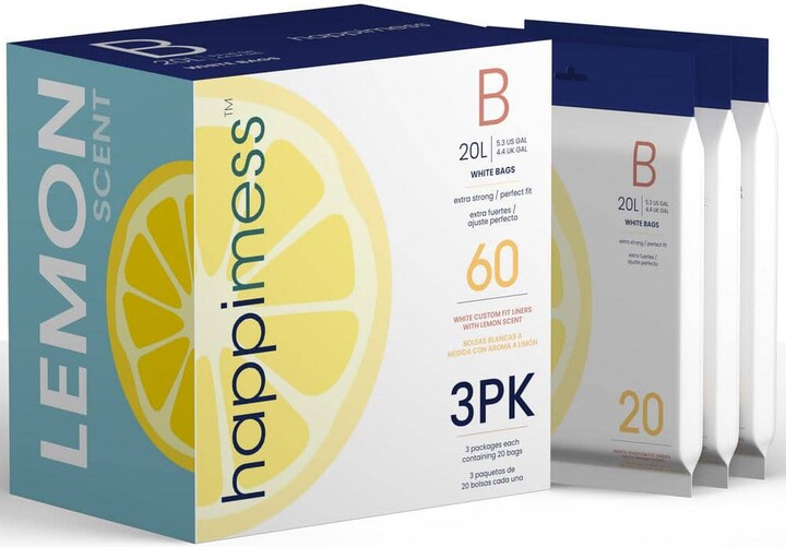 happimess 8 Gal. Lemon Scented Drawstring Trash Can Liner, White (60-Count, 3-Packs of 20 Liners)