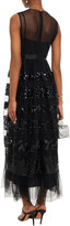 Thumbnail for your product : RED Valentino Embellished Paneled Tulle And Point D'esprit Midi Dress