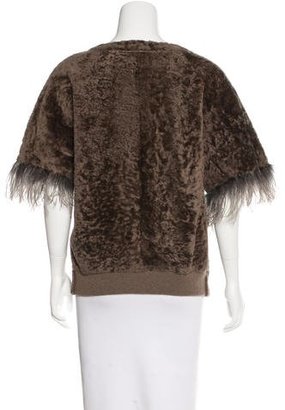 Brunello Cucinelli Feather-Trimmed Shearling Top