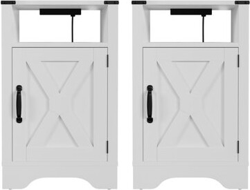 epoch Rustic Wooden Side Table With Multiple Storage Options And Electrical Outlets For Convenient Charging And Organizing