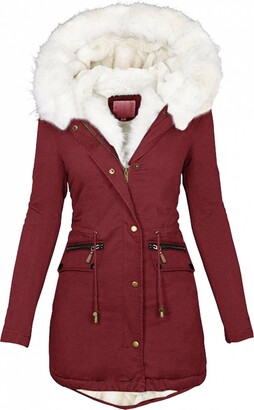 BUKINIE Womens Winter Coats Hooded Puffer Jackets Oversized Fleece Lined Warm Parka Mid Long Coat with Faux Fur Hood Thicken Overcoat Windbreaker