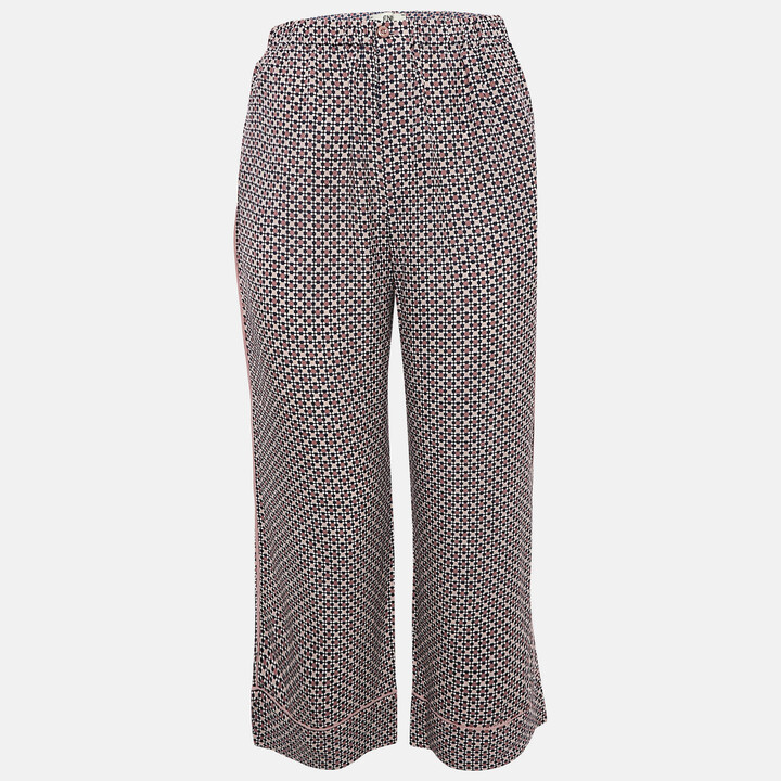 Fendi Multicolor Printed Silk Straight Leg Pants S