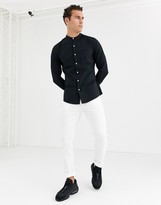 Thumbnail for your product : Topman long sleeve oxford shirt with grandad collar in black