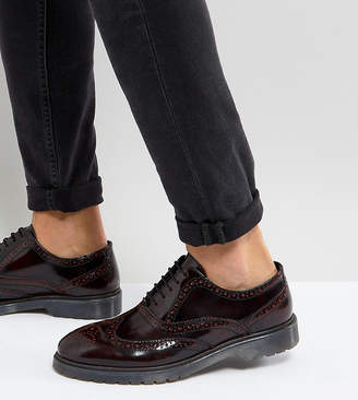 ASOS Design Wide Fit Derby Brogue Shoes In Burgundy Leather With Ribbed Sole