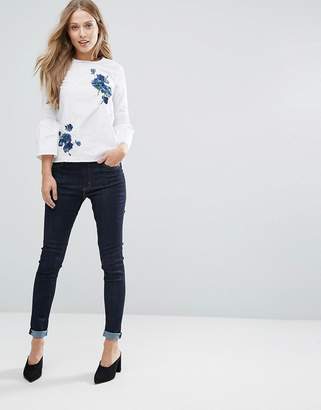 Warehouse Flare Sleeve Floral Embroidered Top