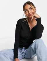Thumbnail for your product : New Look textured ruched front long sleeved top in black