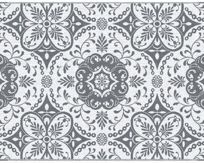 Highland Dunes 9' X 12' Reversible Patio Mat Waterproof Outdoor Rug For Camping Deck. Gray & White Floral With Portable Tote Bag 12' Plastic Rv Backyard. Simple