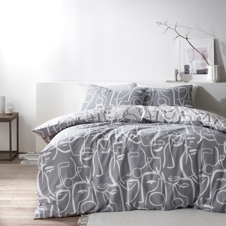 Dunelm Everett Grey Reversible Duvet Cover and Pillowcase Set Grey