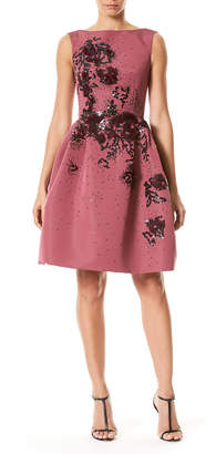 Carolina Herrera Sleeveless Floral-Embellished Party Dress, Wine