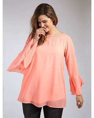 Koko Pink Bell Sleeve Embroidered Blouse