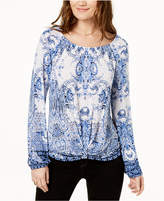 Thumbnail for your product : INC International Concepts Printed Knot-Front Blouson Top, Created for Macy's