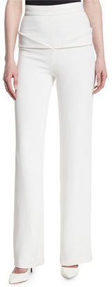 Cushnie High-Waist Folded-Pleat Wide-Leg Pants, White