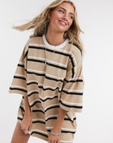 Thumbnail for your product : ASOS DESIGN oversized t-shirt dress in camel stripe