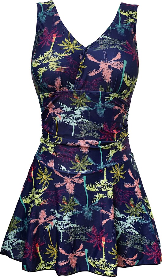 ECUPPER Womens One Piece Swimsuit Tummy Control Skirted Swimwear Floral